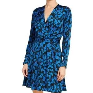 Equipment Femme “Collie” Floral Faux Wrap Dress – Blue & Black Silk Dress Size S